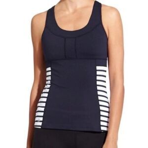 Athleta Hyper Stripe Racerback Navy White Workout Tank Top Medium